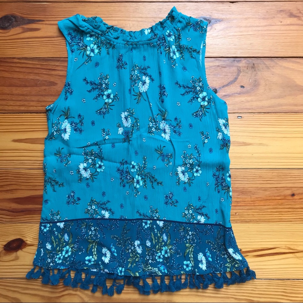 John Paul Richard Teal Blue Tassel Tank Top, EUC, S/M - Picture 3 of 13